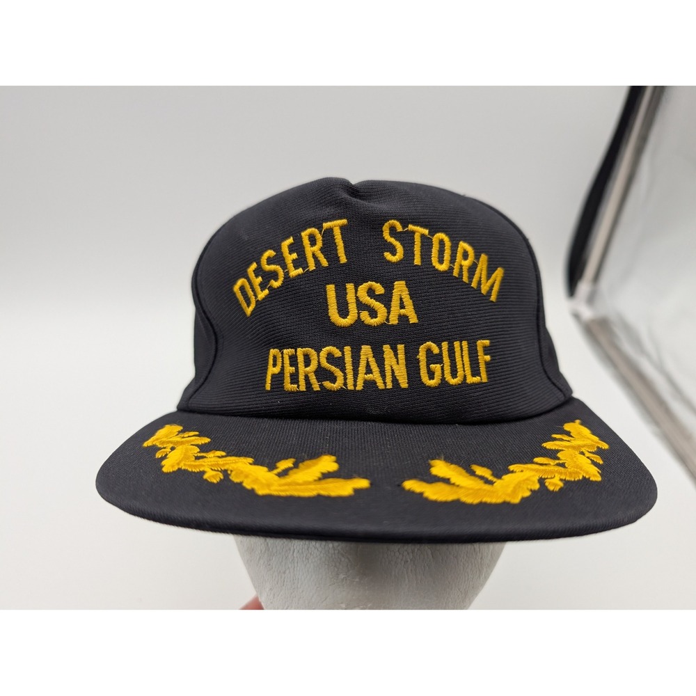 Vintage Desert Storm USA Persian Gulf Navy America Snapback Hat Black Yellow